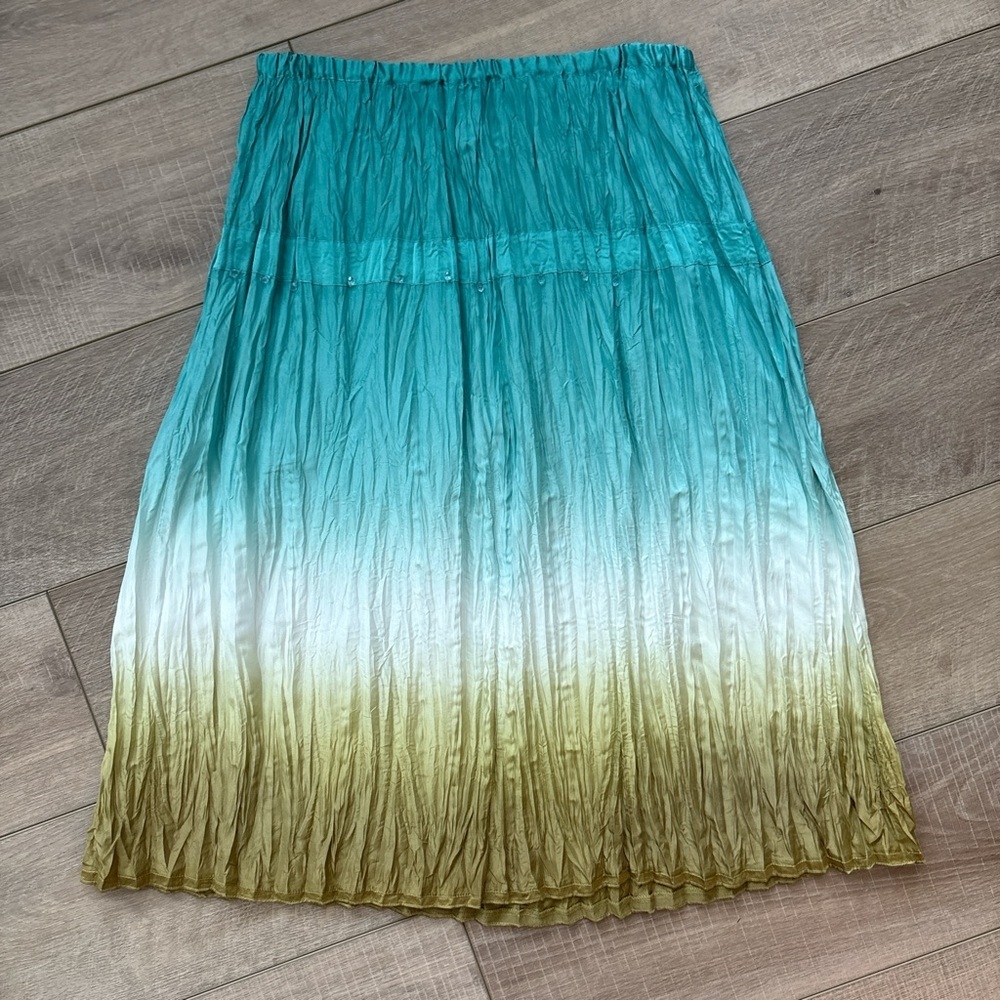 Ombre Teal to Olive Silk Skirt